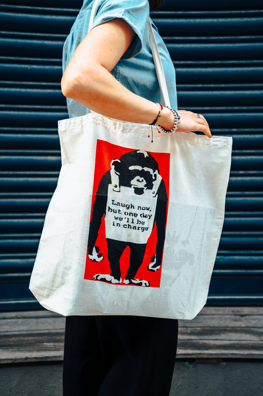 Jute bag small - Laugh Now Red